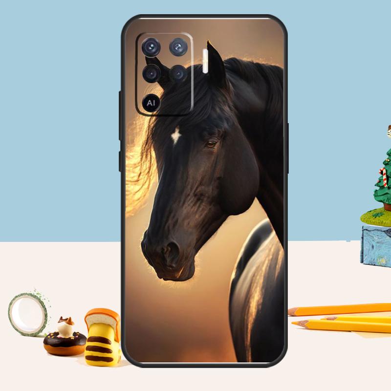 Beautiful Black Horse Case For Oppo A76 A96 A16 A17 A57 A60 A40 A80 A18 A38 A58 A78 A98 A15 A54 A74 A94 A6 A5 Pro