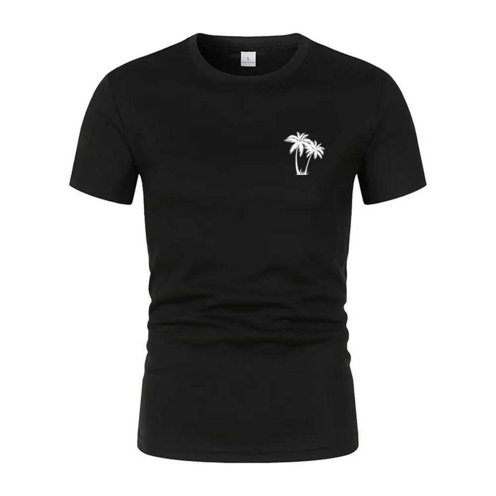 Men'S Summer Short-Sleeved T-Shirt Fashionable Coconut Print Short-Sleeved Casual Hawaiian Vacation Cool Loose Sports T-Shirt