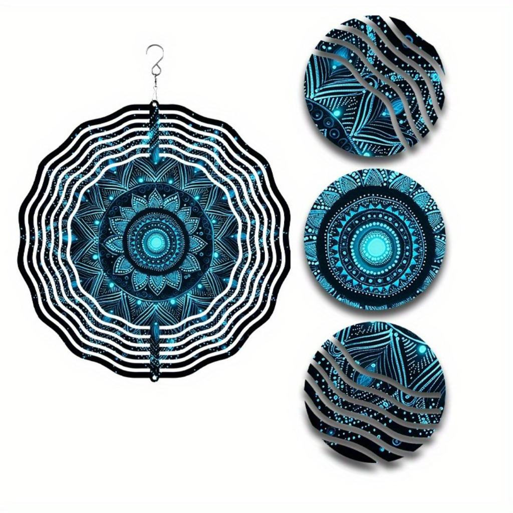 1 Stück Metall Mandala Blume Windspiel - Blau & Golden Outdoor Gartendeko, Gedenk-Windrad für Terrasse