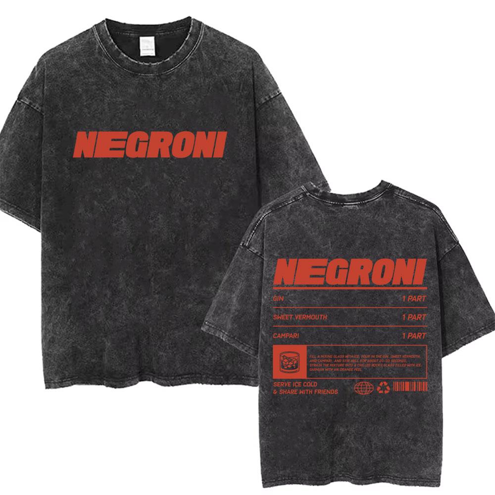 Washed Vintage Negroni Please Cocktail Funny Meme T Shirts Men Women Cotton Oversized Tshirts Male Casual Short Sleeve Tshirt