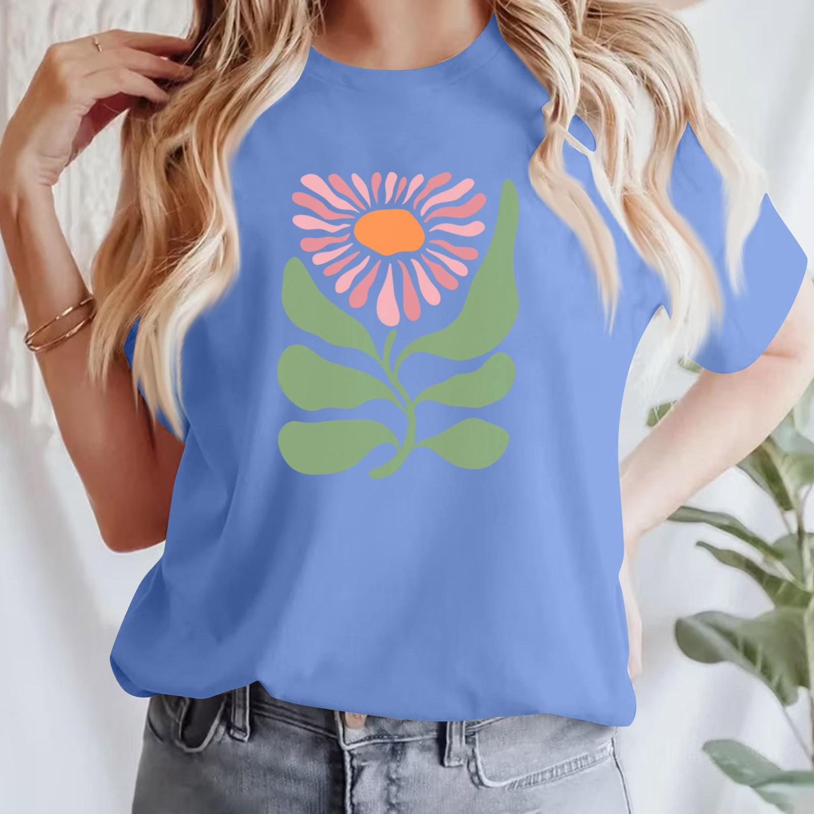 

Жіноча повсякденна футболка з принтом і круглим вирізом, пуловер з короткими рукавами M