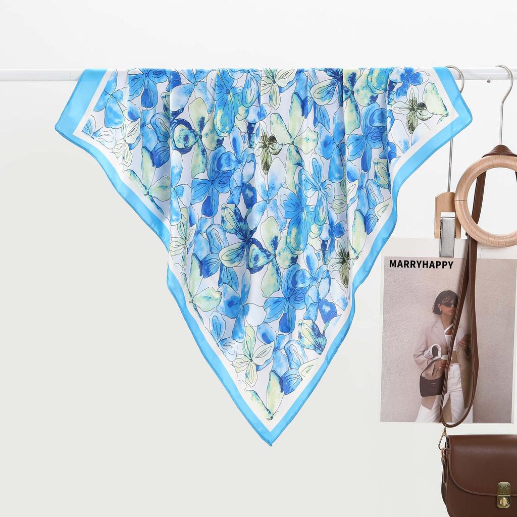 Women S Printed Silk Like Small Scarf 70cm Versatile Fashion Travel Sun Protection