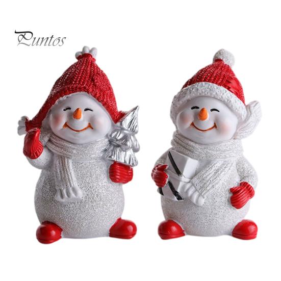 Snowman Collectibles for Christmas 2Pcs Figurine, Cute Tabletop Decor, Resin Snow Statue with Indoor Countertop Displays Knit Hat Scarf Home
