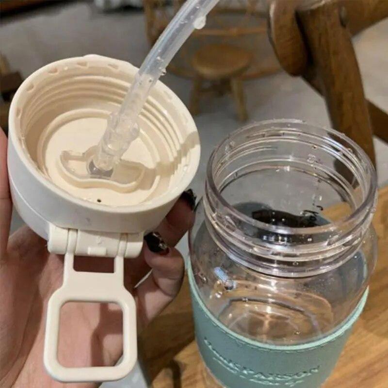 Sticlă de apă de 500 ml cu capac de tip pop-up din paie Sippy, portabil, drăguț, din plastic, pentru băutură.