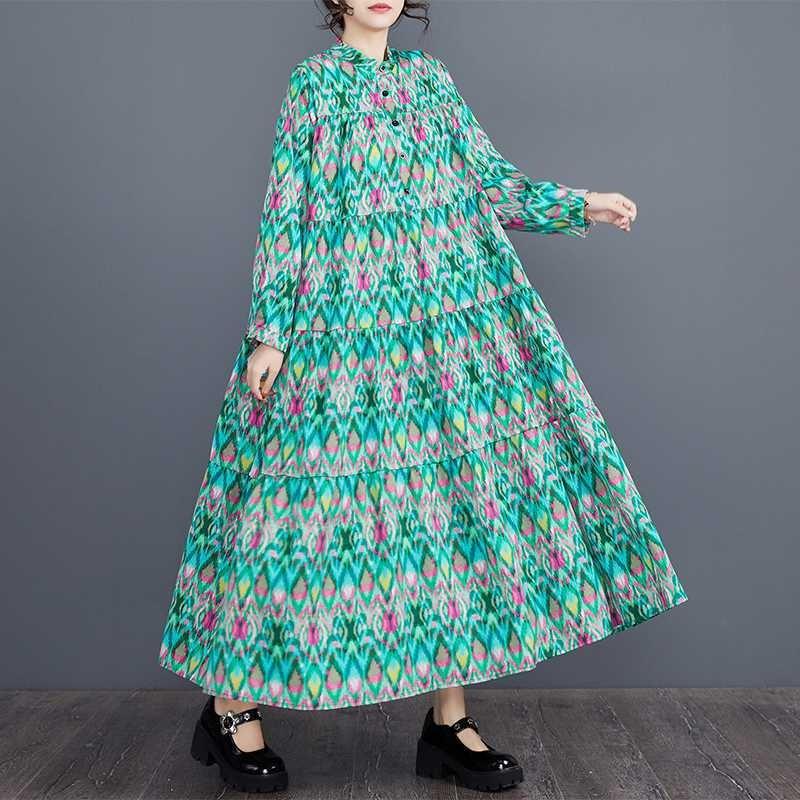 Women's Spring Floral Tiered Dress Plus Size Boho Chic Maxi with Contrast Panels Flowy Layered Skirt