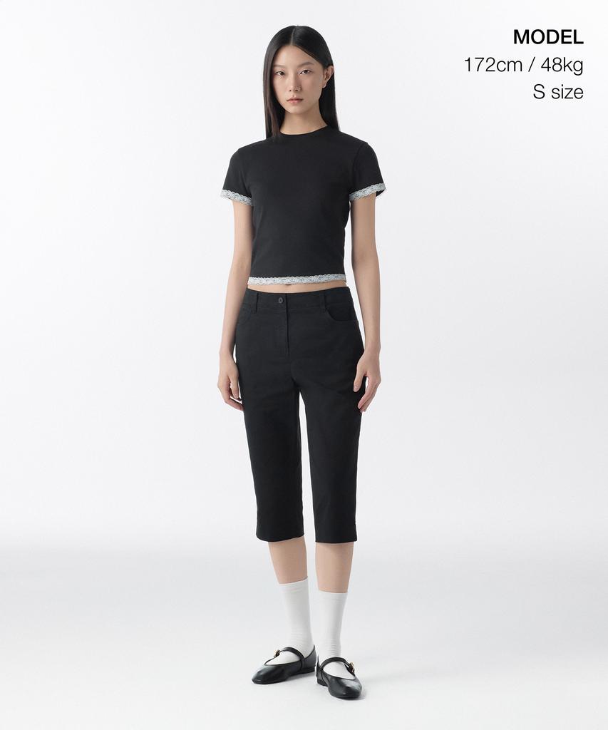 MUSINSA STANDARD WOMAN Women'S Slim Lace Trim T-Shirt [Black/White]