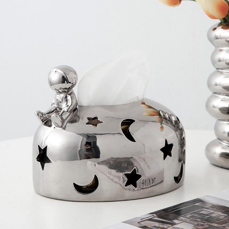 Elegant Silver Electroplated Sturdy Resin Tissue Holder Enhancing Living Room or Office Ambiances Decoration Use