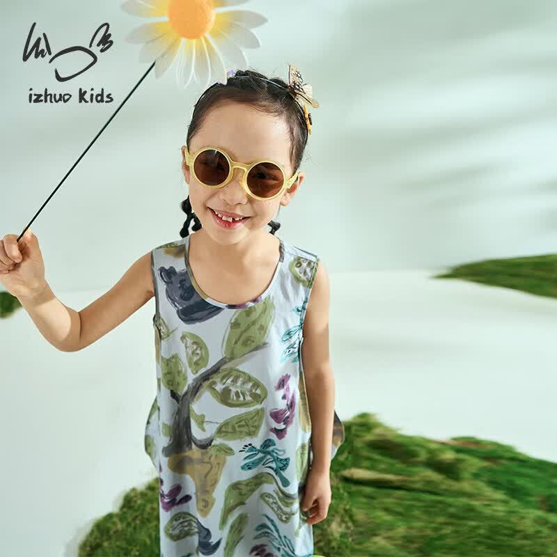Xiaorizhe Girl s Sleeveless Summer Cool Midi Dress 120 cm