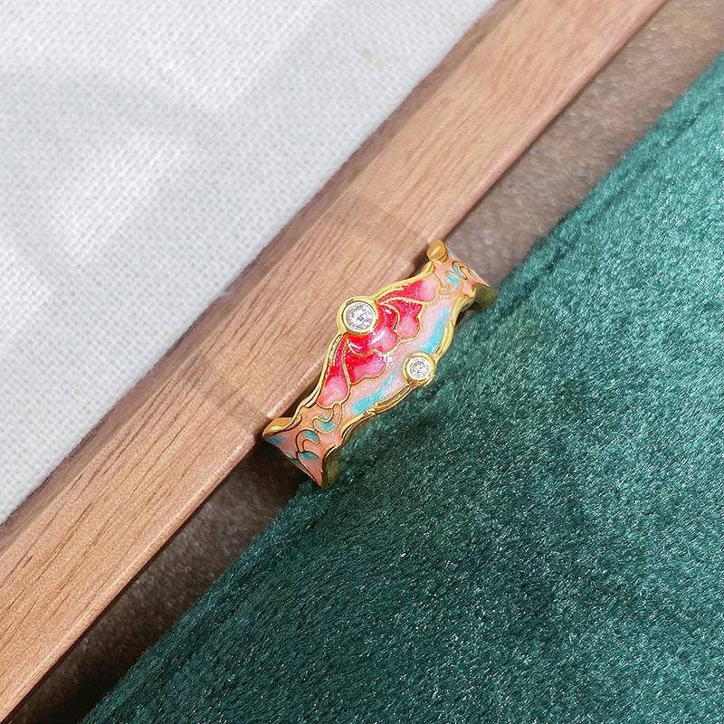 Medieval Personality Retro Dream Pink Butterfly Enamel Drip Open Ring Exquisite Light Luxury Pattern Ring