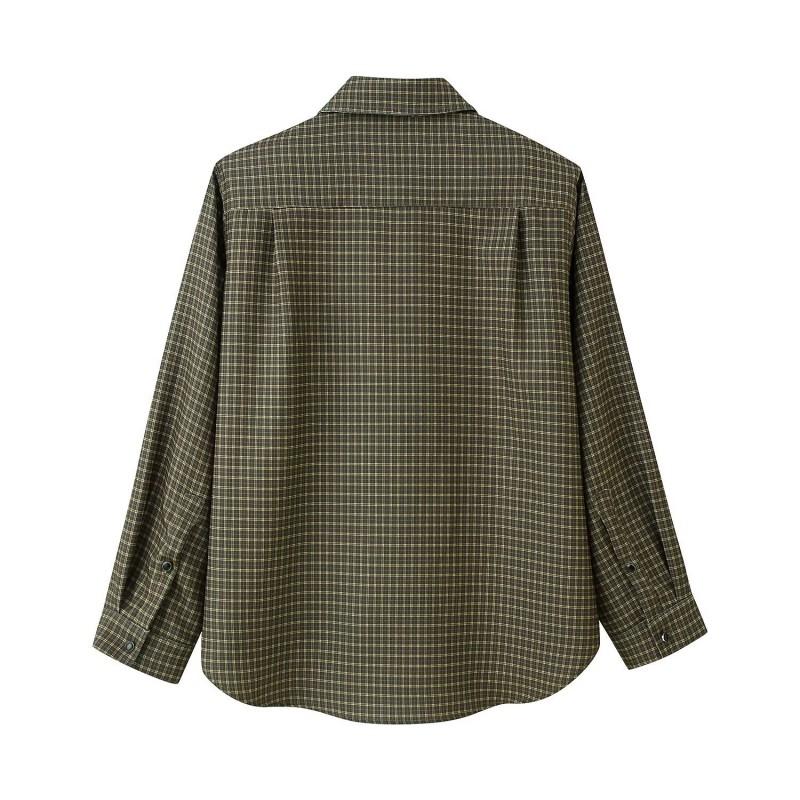 Giacca Camicia a Quadri Oversize da Donna con Spalline Manica Lunga Bottoni Davanti Camicetta Casual per Ufficio