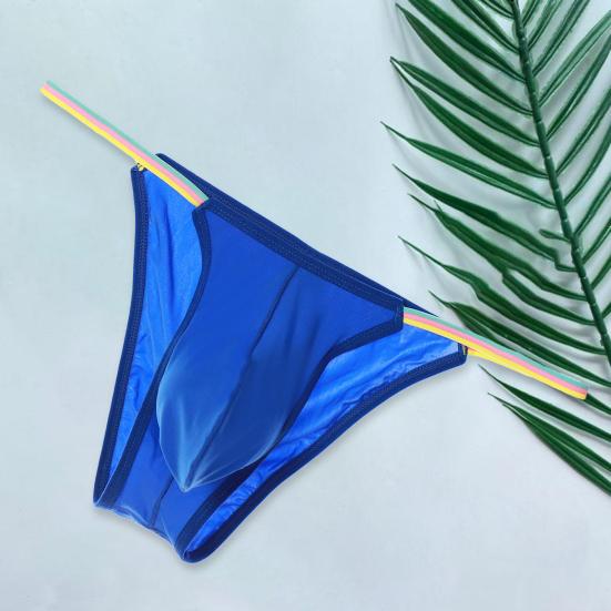 Men Thong Colorful Waistband Stretch Ice Silk Solid Color Sexy U Convex Briefs Underwear for Wedding Night