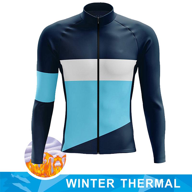 Team 2024 Men Cycling Jersey Winter Thermal Fleece Long Sleeve MTB Bicycle Warm Jacket Road Bike MTB Clothing Outdoor Sportswear