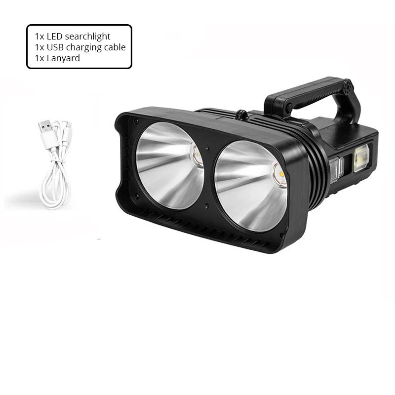 2*XHP50 Super Bright LED Camping Spotlight Fishing Flashlights with Side Light Waterproof Floodlight USB Rechargeable Flashlight