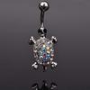 16G Multicolor Rhinestone Cute Turtle Sexy Body Piercing Belly Button Bar Ring