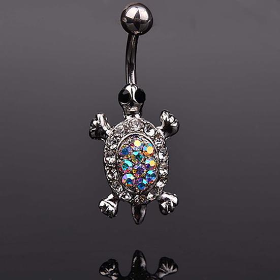 16G Multicolor Rhinestone Cute Turtle Sexy Body Piercing Belly Button Bar Ring