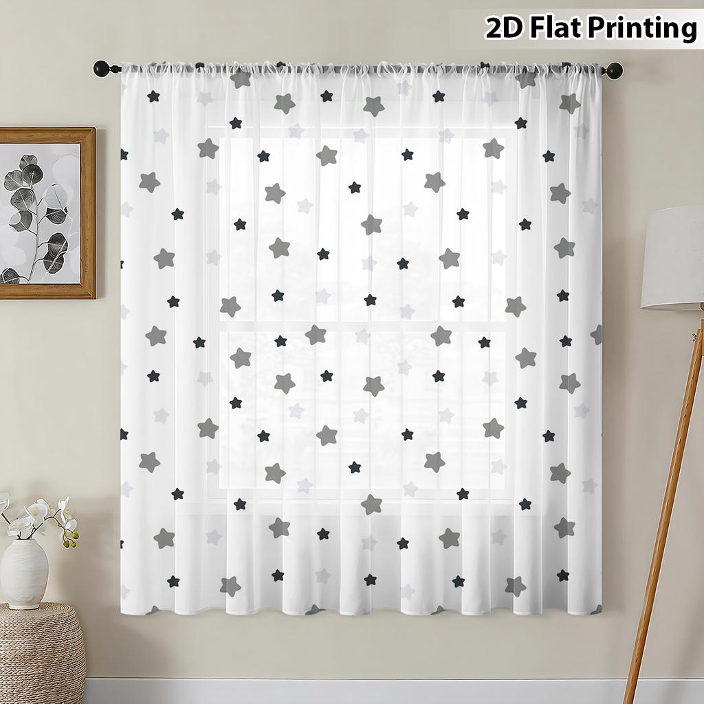 Simple Grey Tone One Piece Starfall Dust Free Rod Mounted Window Screen Living Room Bedroom Decorative Peacefulness Curtain Polyester Perfect For
