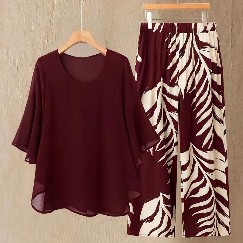 Summer New Arrival Women's Casual Outfit - Elegant Blouse and High Waist Pants 2pcs Set