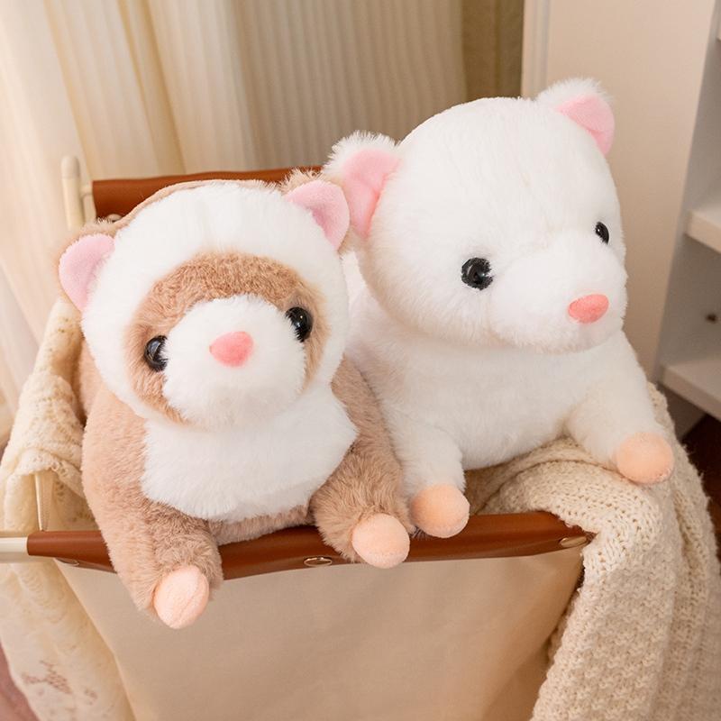 Peluche Anglo Visone Bambola sdraiata Giocattolo Furetto Piccolo Colori Marrone Bianco Peluche Abbracciabile Compagno per Dormire Regalo