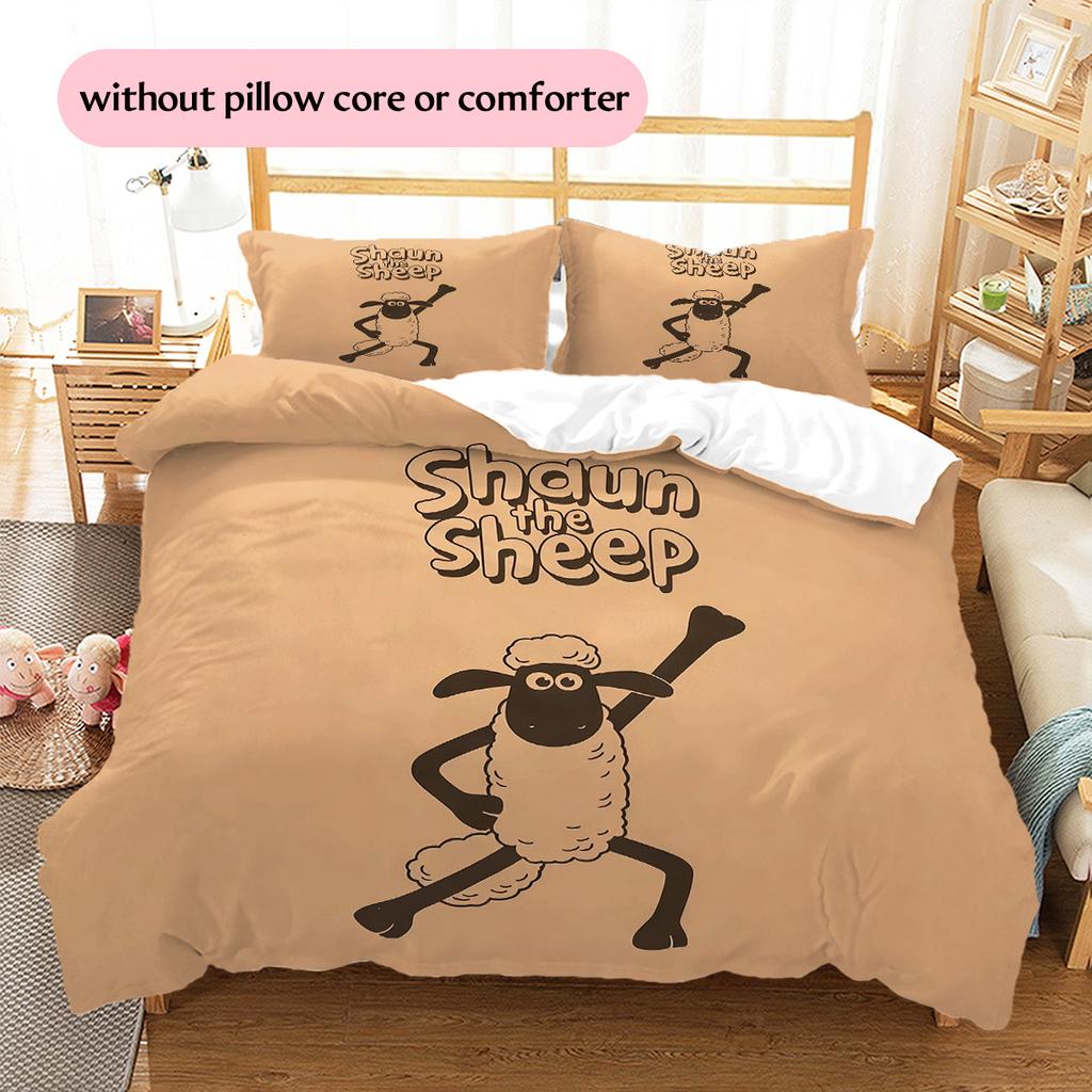 Shaun the Sheep2 Pattern Bedding Quilt Set Home Decoration Gift (1 * duvet cover + 2 * pillowcase without core)