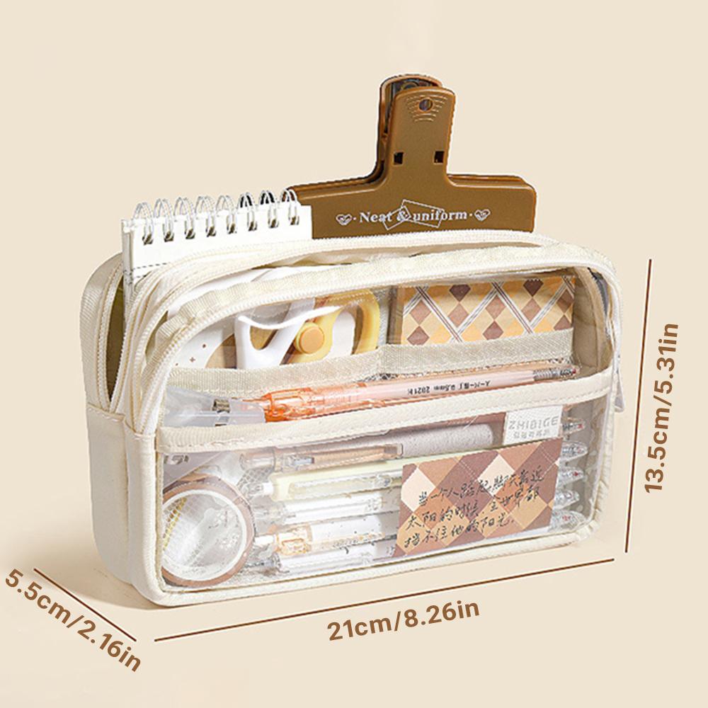 3 Layer Transparent Large Capacity Simple Pencil Case Multi Functional Pen Bag Pouch for Students School Stationery Supplies