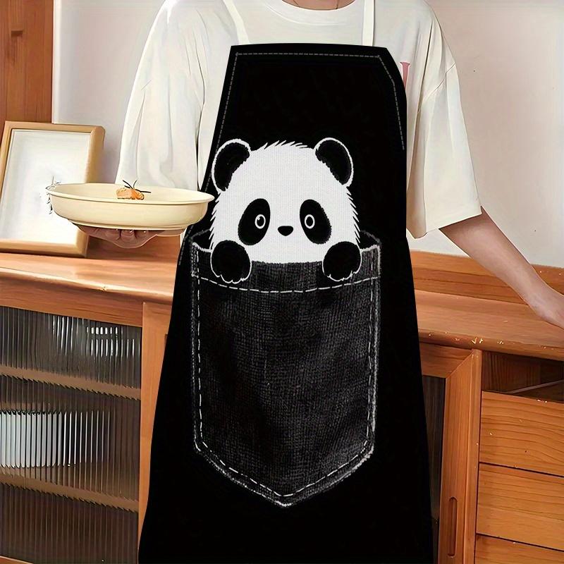 1pc Black Panda Pocket Apron Cute Animal Design Kitchen Cooking Bib for Men Women