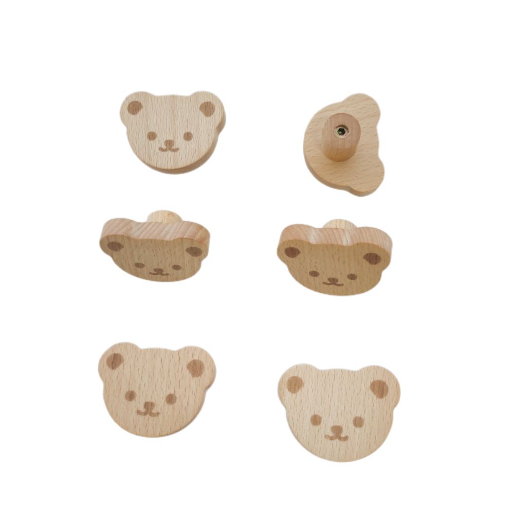 6 Pcs Wooden Wardrobe Knobs Drawer Handles Furniture Handle Wardrobe Knobs Cute Bear Handle  Closet