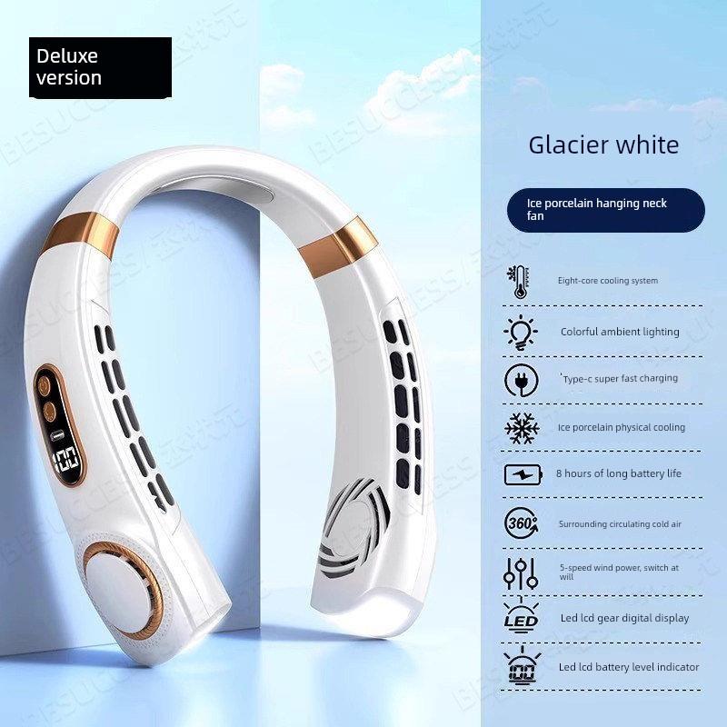 2026 New Model Neck-Hanging Fan, Cooling, Small and Portable, Ultra-Long Battery Life, Silent Electric Fan, Outdoor Wearable Ice Fan