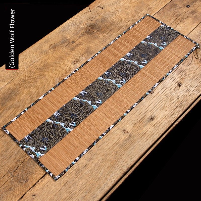 

Bamboo Cotton and Linen Tea Mat Chinese Style Tablecloths Table Runners Edging Gold-grain spray tea mat 30x60cm