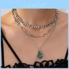 Geometric Green Resin Pendant Necklace For Women With Multilayer Chains