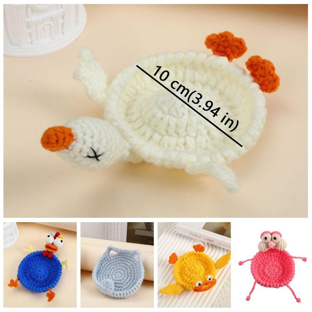 Non-Slip Crochet Animal Coaster Finished Cute Knitted Cup Mat Handwoven Coaster Coffee Cup