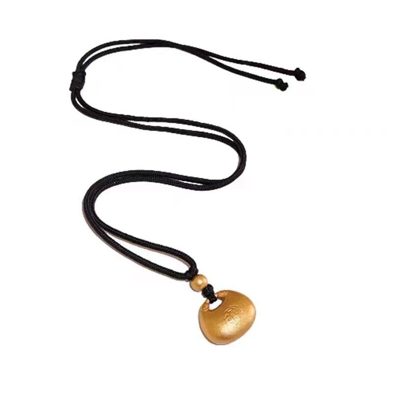 Xiangyun lucky bag fat lucky small golden lump necklace women s new Chinese black rope woven collarbone chain pendant sweater chain