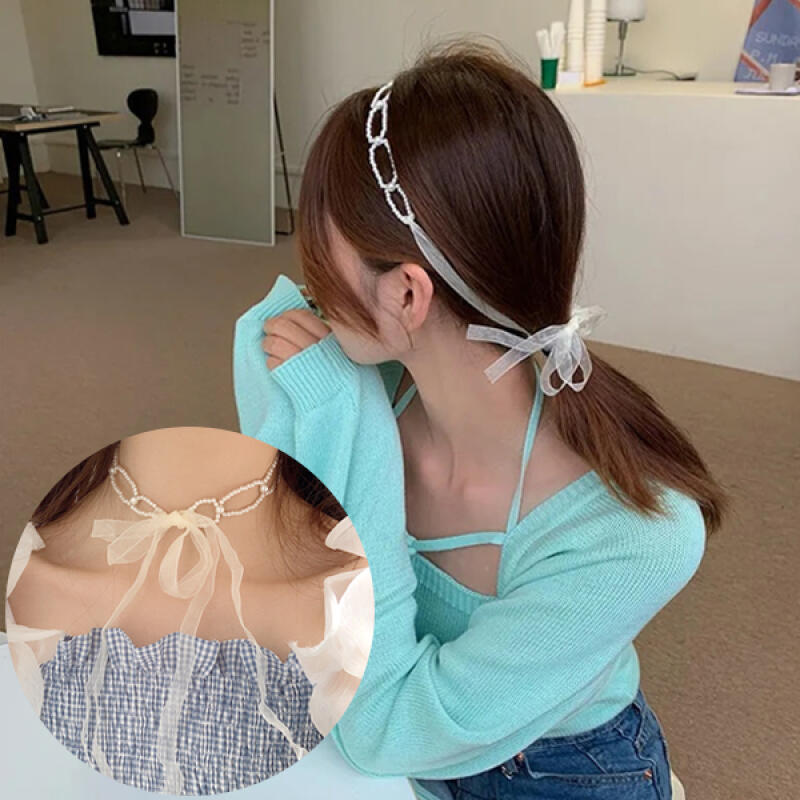 Tingspu Двусторонняя Жемчужная Кружевная Повязка-Резинка для Волос Повязка на Голову Option 2