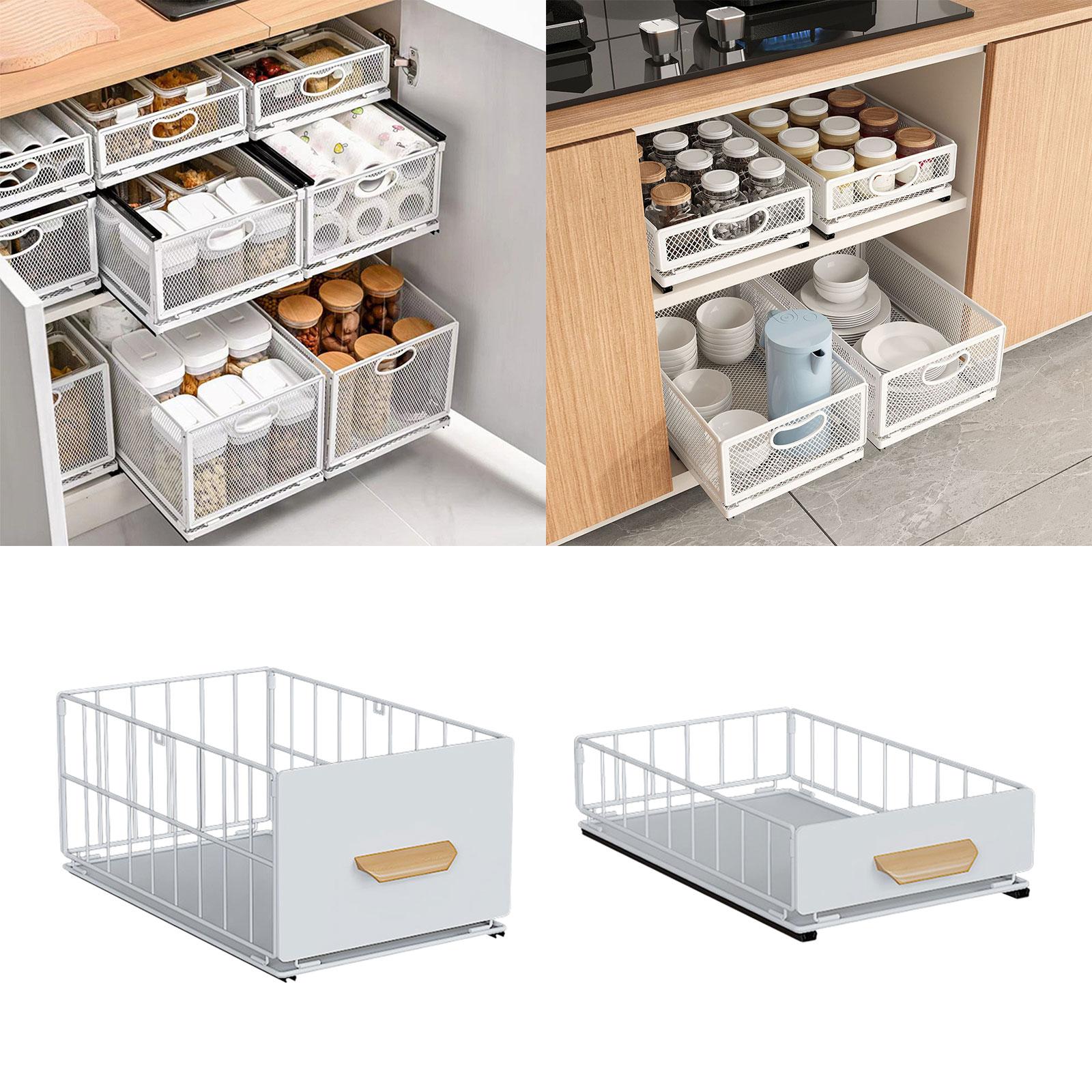 

Pull Out Cabinet Organizer under Sink Basket Guide Rail Design Sliding Basket for under Sink 45cmx24cmx6cm