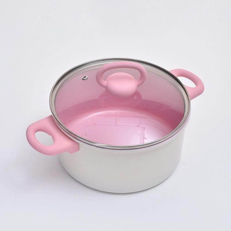 20cm Carbon Steel Mini Induction Soup Pot With Nonstick Coating Dual Handles Transparent Lid Kitchen Stove Use 20 cm 10 cm розоватый