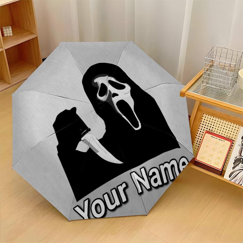 Custom Text Automatic 8 Bone Umbrella, Portable Sun Rain Protection UmbrellaScream Ghostface