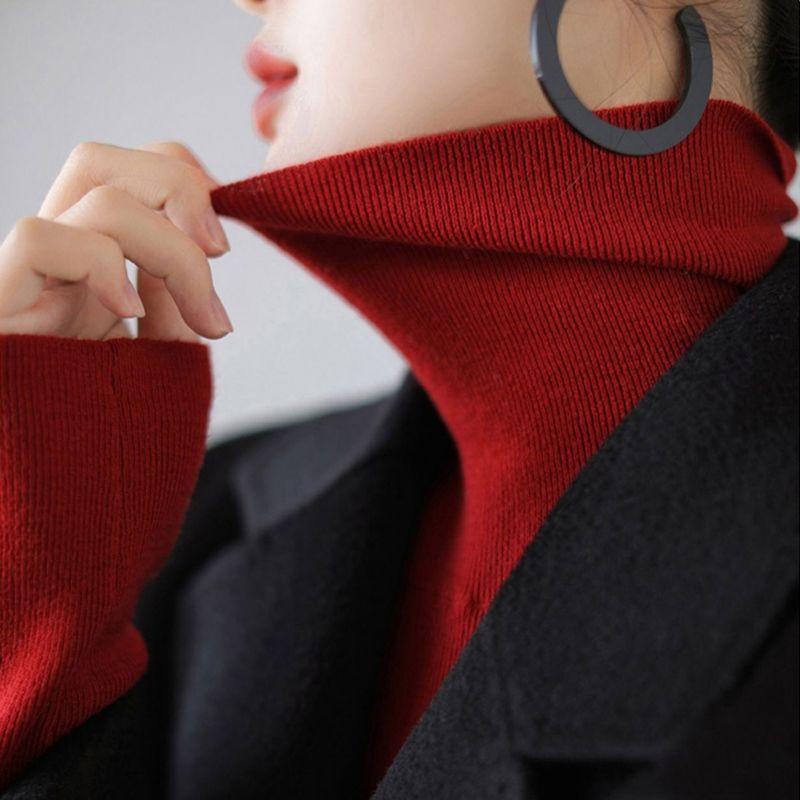 Autumn Winter New Fashion Long Sleeve Half High Collar Bottoming Shirt Solid Women's All-match Knitting Chic Tops