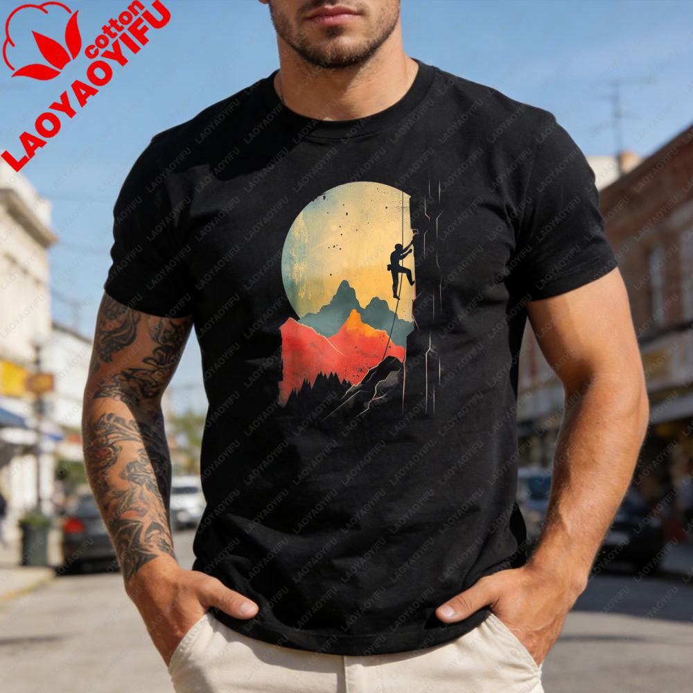Mountain Climbing Adventure Sunset Landscape Outdoor Sport Gift Top Men TShirt Summer Casual Fashion Short Sleeve Tees