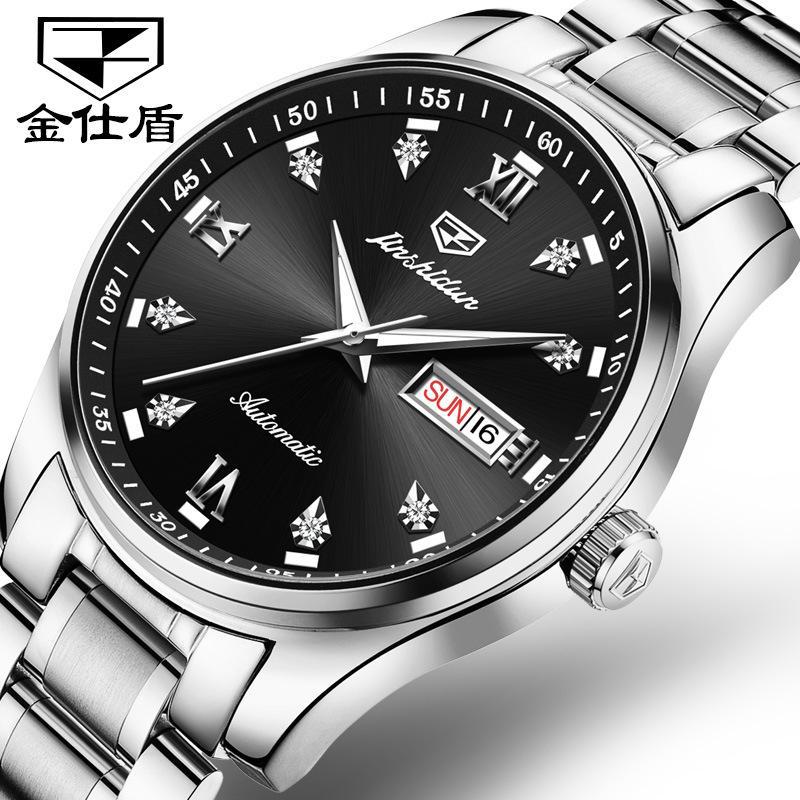 

JINSHIDUN Новые деловые и развлекательные мужские часы, полностью автоматические механические часы с двойным календарем и ночной подсветкой, водонепроницаемые часы высокого класса
