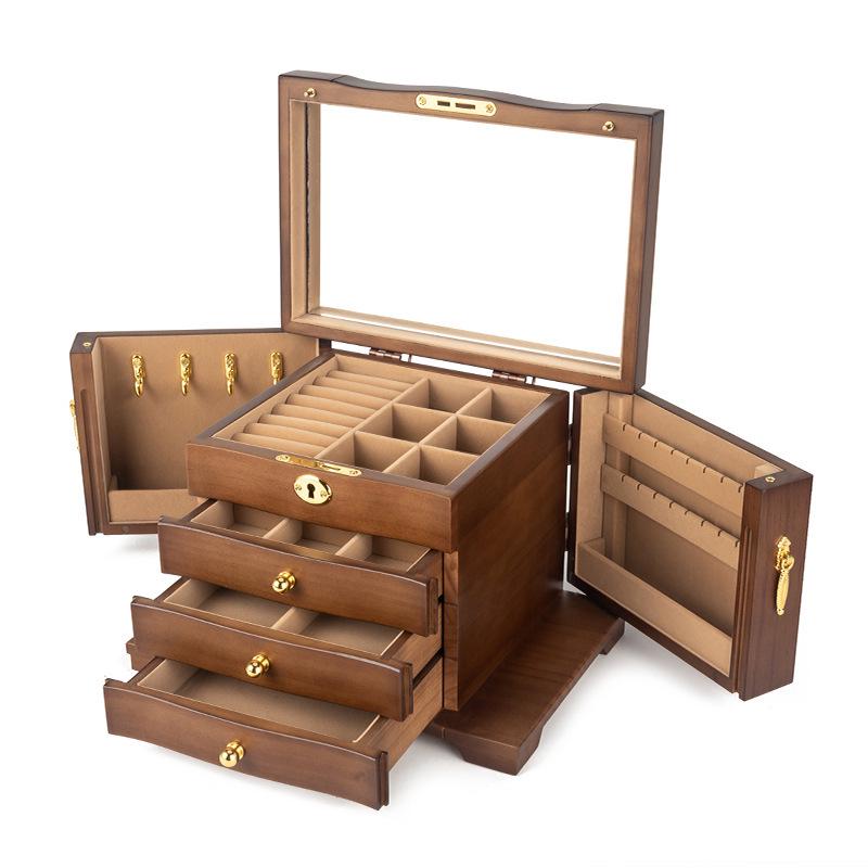 Scatola Portagioie in Legno Massello Intagliato di Lusso - Stile Antico, Contenitore Multi-livello per Orecchini e Collane