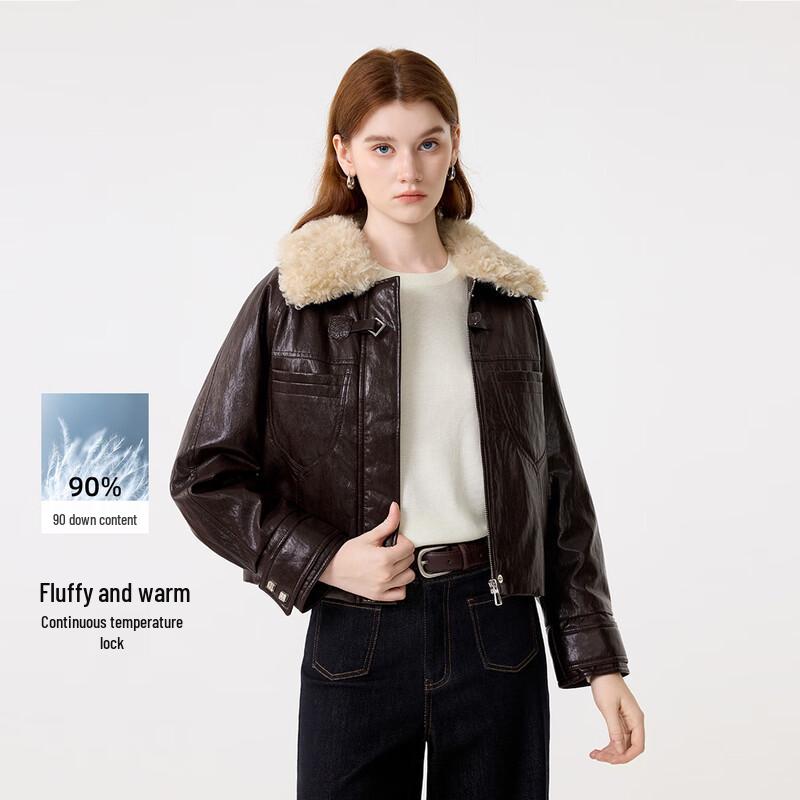 

Женская куртка-пуховик из искусственной кожи в байкерском стиле FivePlus M