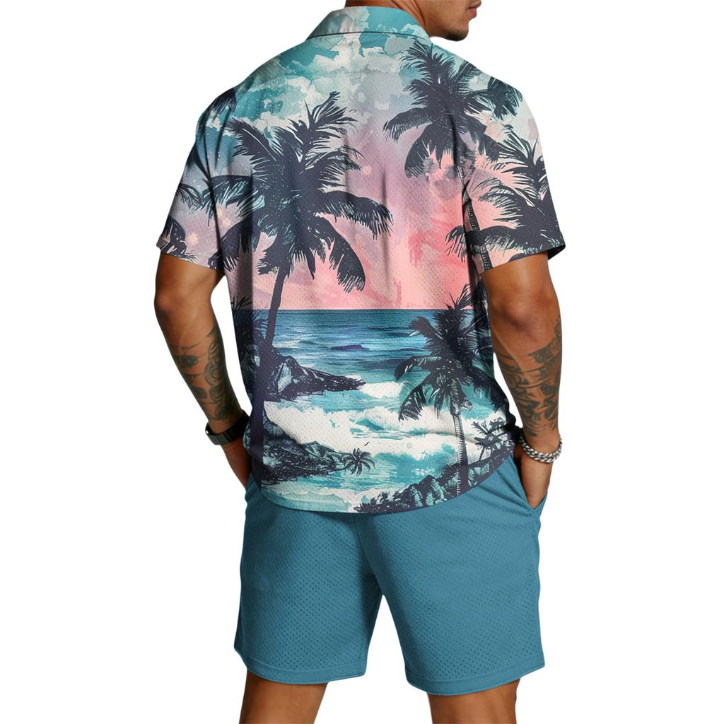 Herren Casual Leichtes Atmungsaktives Kurzarmhemd und Shorts Set