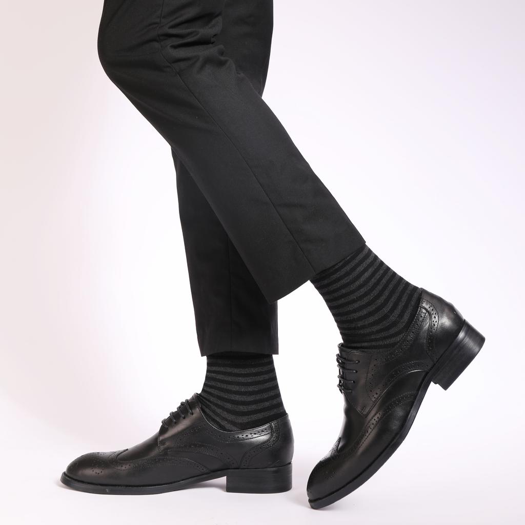 5 Pairs Mens Dress Socks Stripe Plus Size High Quality Combed Cotton Crew Socks Black Cool Breathable Casual Socks for Men