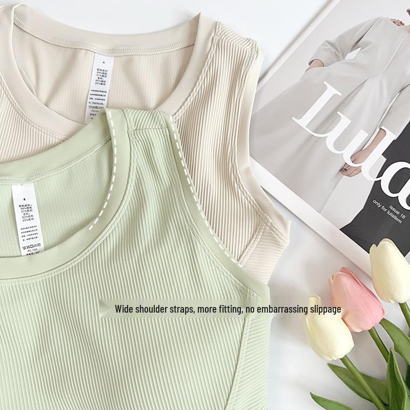 Damen Ripp-Y-Rücken Yoga Tanktop mit festen Cups - Hohe Elastizität, Figurbetont, Integrierter Sport-BH