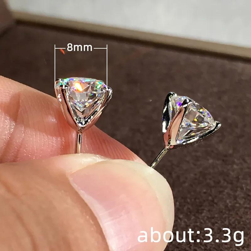 Classic Female Earrings  Sterling Silver 8mm Claw Inlay White Zircon Earrings for Women Xmas Gift Pendientes Oorbellen Bijoux