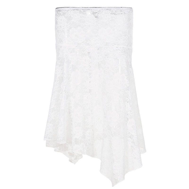 European and American Hot Girls  Sexy Vacation Style Lace Patchwork Asymmetrical Hem Skirt, Retro Layered A-Line Skirt White L