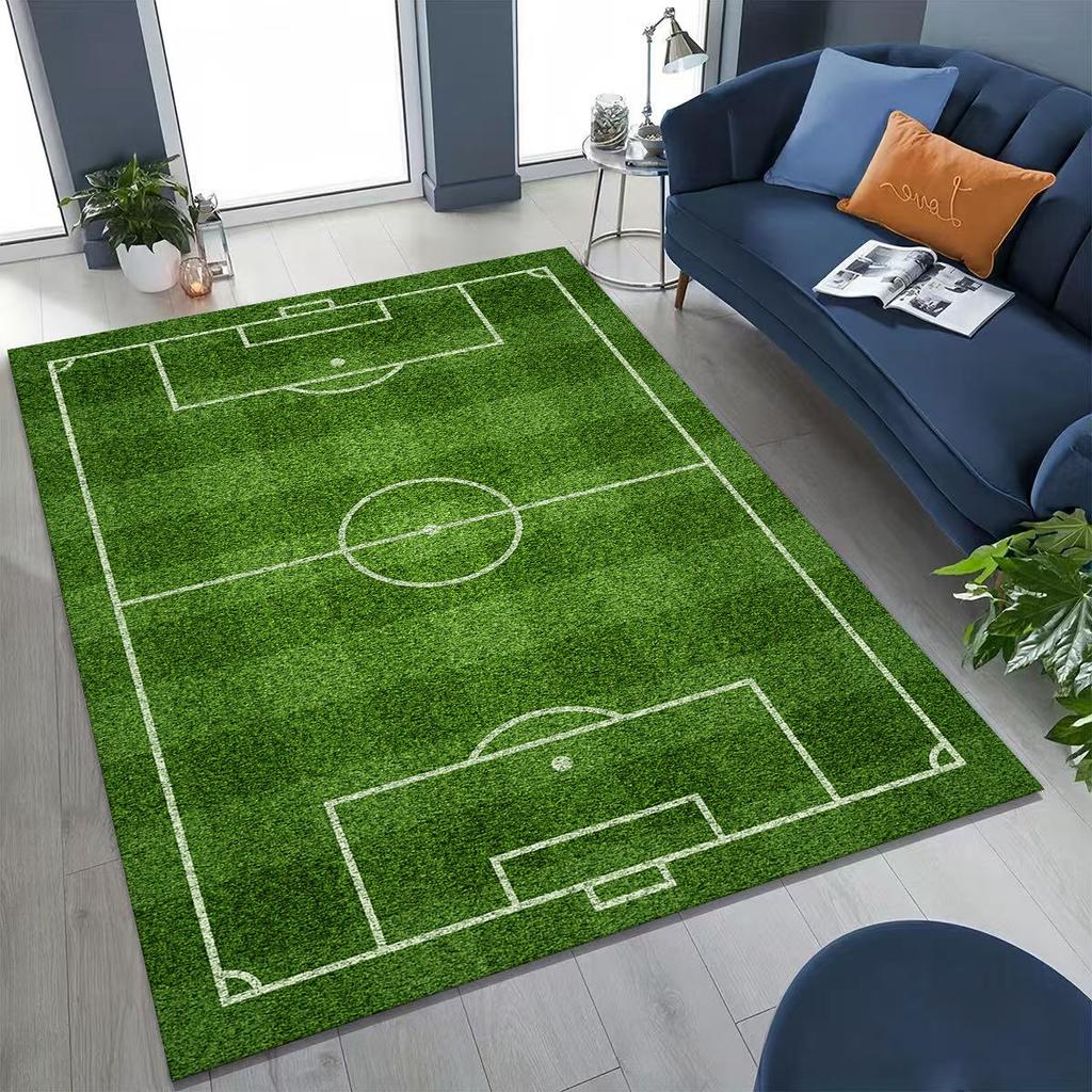 3D Grüner Schwarzer Fußballfeld Stadion Teppich für Schlafzimmer Wohnzimmer Sofa Zuhause Fußabtreter Dekor, Größere Kinder Spiel Rutschfeste Bodenmatte