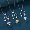 Simple Jewelry 925 Pure Silver Love Zircon Ear Buckle Creative Ring Heart Pendant Necklace Three Piece Set