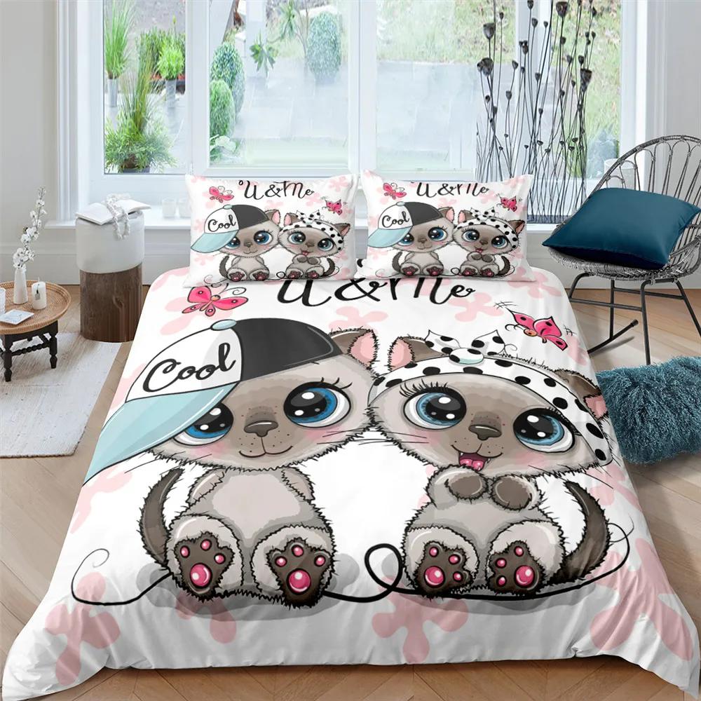 

Cute Cartoon Cat Animals Duvet Cover for Kids Women Men Boys Girls Gifts Brown Lovers Cat Bedroom Decorations for Couple Queen 70x133cm 2pcs