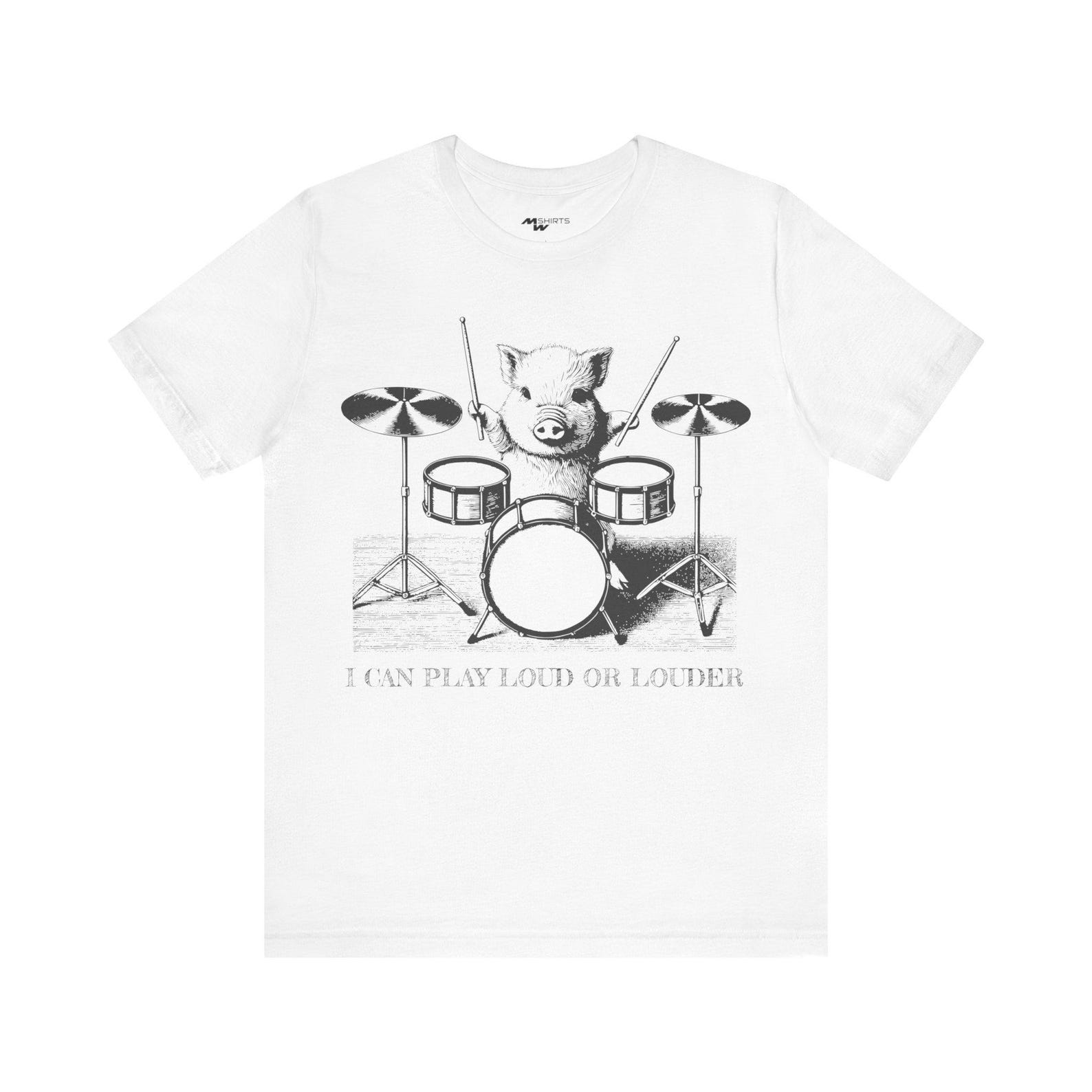 Pig on Drums T-Shirt: Funny Music Lover Tee S