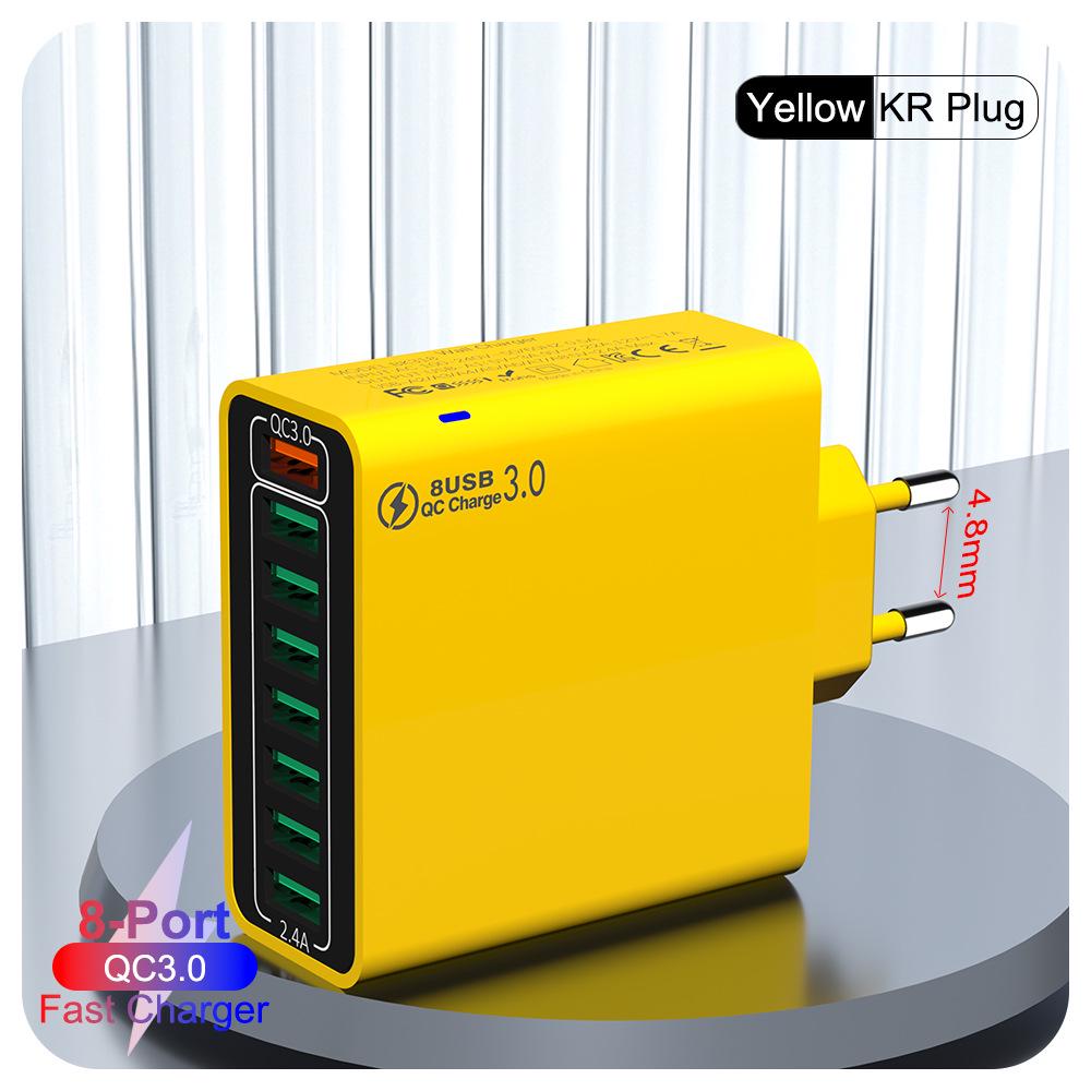 QC3.0 8-Port 30W Multi-USB Fast Charger for Mobile Phones - US/EU/KR Specs, High Power, Colorful Design